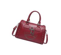 [Rxgiasup] Large Capacity Women Shoulder Bag Skull Design & Studded Accent Punk Style Handbag Spacious Area Shoulder Bag Studded Doctor Bag, red