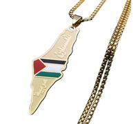 [Rxgiasup] Palestine Map Pendant Neck Chain Country Geography Stainless Steel Chain Necklace Jewelry Special Gift for Women Girls