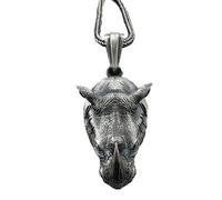 [Rxgiasup] Simple Punk Rock Animal Head Pendant Necklace 24" Steel Chain Rhino Pendant Necklace Gift for Men