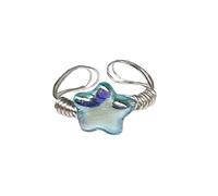 Rxgiasup Star Open Statement Rings for Women Sparkling Crystal Blue Lucky Promise Jewelry Gift Wedding Fashion Alloy Pentagram Statement