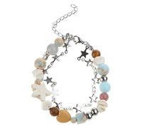 [Rxgiasup] Trendy Beaded Bracelet Double Layer Star Pendant Jewelry for Women Couples Y2K Cool Party Bangle Fashion Accessories Vintage Aesthetic Charm Bracelet, フリーサイズ
