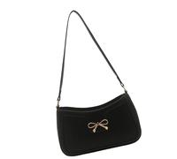 [Rxgiasup] Trendy PU Leather Handbag Shoulder Bag Black Shoulder Bag with Bow Design to Enhance Your Dating Shopping Outfits, Black