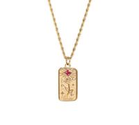 [Rxgiasup] Vintage Tarot Card Necklace Stainless Steel Zircon Rectangle Pendant Necklace for Couples Sun Star Rose Collarbone Chai