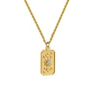 [Rxgiasup] Vintage Tarot Card Necklace Stainless Steel Zircon Rectangle Pendant Necklace for Couples Sun Star Rose Collarbone Chai