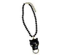 [Rxgiasup] Women Beaded Pearl Necklace Enamel Leopard Pendant Accent Elegant Clavicle Chain Unique Pendant Neck Chain for Daily and Night Wear, フリーサイズ, As described, No Gemstones