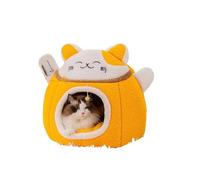 RXJMKCZ Lucky Fortune Cat Pet Bed, Winter Warm Semi-Open Fleece Round Bed, Soft Cushioned Kennel for Cats & Dogs(Yellow)