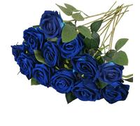 RXKFIGX 12 Pcs Artificial Roses Fake Single Stem Blooming Rose 51 * 7 cm Artificial Silk Rose Flower Blue Fake Roses Artificial Flowers for Home Garden Party Hotel Office Decor(Blue rose)
