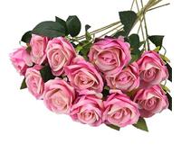 RXKFIGX 12 Pcs Artificial Roses Fake Single Stem Blooming Rose 51 * 7 cm Artificial Silk Rose Flower Dark Pink Fake Roses Artificial Flowers for Home Garden Party Hotel Office Decor(Dark Pink rose)
