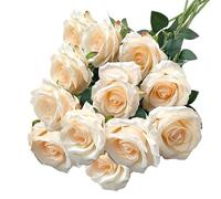 RXKFIGX 12 Pcs Artificial Roses Fake Single Stem Blooming Rose 51 cm Artificial Silk Rose Flower champagne Color Fake Roses Artificial Flowers for Home Garden Party Hotel Office Decor(champagne color)