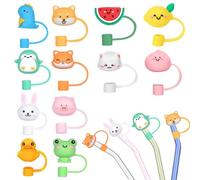 RXKFIGX 12 Pcs Cartoon Straw lid Silicone Straw Sleeve Cup Decorative Straw Plugs Cute Straw Cover Straw caps for tumblers Straws Reusable Straw End Protector Straw Tips Lids Silica Gel