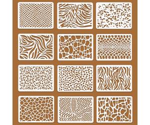 RXKFIGX 12 PCS Geometric Painting Stencils Set for Craft, Plastic Art Template for Painting Wood Wall Floor Furniture Canvas Scrapbooking DIY, Reusable Paint Supplies Home Decor