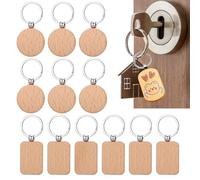 RXKFIGX 12 Pcs Wooden Keyrings DIY Personalized Wood Key Ring Blank Wooden Key Chain Round Blank Natural Wooden Keyring Wood Blank Keyrings with Split Ring for Gift DIY Crafts Decoration Pyrography