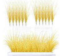 RXKFIGX 12PCS Artificial Grass Plants, Artificial Grasses in Autumn Hues Set, Artificial Box Plants for Outdoors,Outdoor Artificial Plants for Indoor Outdoor Window Box Garden Decor (Yellow)