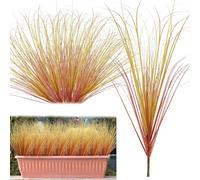 RXKFIGX 12PCS Artificial Grass Plants, Fake Bushes Artificial Shrubs Wheat Grass Greenery Artificial Greenery Stems,Outdoor Artificial Plants for Indoor Outdoor Window Box Garden Decor (Red)