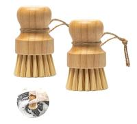 RXKFIGX 2 Pcs Wooden Dish Brush Wooden Palm Brush Dish Scrub Brush Premium Bamboo Scrub Brush Bamboo Palm Brush Eco Dish Brush Set Bamboo Round Mini Dish Brush Dish Brushes For Pots Floors and Boots