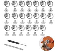RXKFIGX 20 Pcs D Rings for Purse, Crossbody Conversion Kit, D Ring Stud Screw Ball Studs Rivets, Silvery Metal Bag Hardware for Leather Purse Straps Handbag DIY Craft 20x11mm