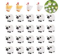 RXKFIGX 20 Pcs Mini Resin Sheep Statue, 4 Pcs Miniature Chicken Figures, Cute Decorative Sheep Garden, Waterproof Resin Sheep Figures, for Moss Landscape, Fairy Garden Decoration, Sheep Lovers, DIY
