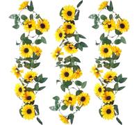 RXKFIGX 3 Pieces Artificial Sunflower Garland, Flower Garland Realistic, Silk Sunflowers Vine, for DIY Wreath Garden Arched Fence Balcony Garden Party Wedding Wall Decoration, 245cm