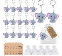 RXKFIGX 30 Pieces Guest Gifts Christening Elephant Keychain + Organza Bag + Kraft Paper Pendant Animal Pendant Thank You Thank You Gifts for Boy Girl Kid Birthday Party Supply Wedding Christening