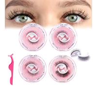 RXKFIGX 4 Pairs Pre Glued Lashesm, Lola Lashes Pre Glued, Self Adhesive Eyelashes Pack Strip False Lashes Wispy No Glue Eyelashes Reusable and Comfortable With Box