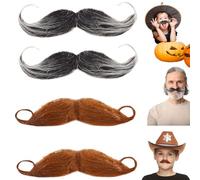 RXKFIGX 4 Pcs Fake Moustache Fake Moustaches Fancy Dress Self Adhesive Fake Mustaches Old Man Detective Moustache for Mexican Masquerade Party Performance Halloween Christmas(Black, Brown)