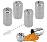 RXKFIGX 4 Pcs Mini Salt and Pepper Shakers Stainless Steel Salt and Pepper Pots Small Mini Salt and Pepper Shakers Stainless Steel Salt Shaker for Travel for Restaurants Camping and Outdoor Barbecue