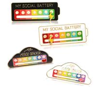 RXKFIGX 4 Pcs Social Battery Pins Funny Social Mood Brooch Pin Social Battery Badge 7 Days Cute Creative Pin Badges Mood Conversion Brooch Pin or Clothing Accessories, Luggage, Jackets