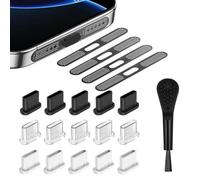 RXKFIGX 4pcs USB C Dust Plugs and 15pcs Phone Speaker Covers, Dustproof Adhesive Cover, Type-C Charging Port Cover, for iPhone 15 16 Series and All Type C Devices with Plastic Cleaning Brush