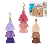 RXKFIGX Colorful Boho Tassel Charm Key Chain 3Pcs Handbag Tassels Charms Pom Pom Tassel Bag Pendant Key Ring Keychain Women Colorful Tassels Charm Keychain Car Keyring Holder Bag Wallet Purse