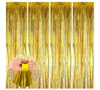 RXKFIGX Tinsel Curtains, 4PCS Foil Fringe Curtains, Gold Backdrop 1m×2m Party Backdrop Streamers, Foil Curtain Backdrop for Birthday Wedding Pride Party Door Decoration
