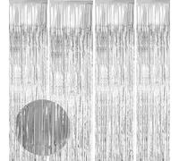 RXKFIGX Tinsel Curtains, 4PCS Foil Fringe Curtains,Silver Gold Backdrop 1m×2m Party Backdrop Streamers, Foil Curtain Backdrop for Birthday Wedding Pride Party Door Decoration