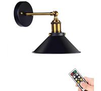 RXM 1 Sconce Black Industrial Led Wall light Battery Operated Wireless Wall Sconce with Remote,Cordless Wall Lamp Retro Wall Decor Art Picture Lighting for Bedroom Dresser Bathroom Loft Living Room
