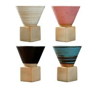 RXMORI 4Pcs Coarse Pottery Coffee Mug with Base,Ceramic Japanese Coffee Tea Cup Mug, Creative Triangular Cone Shape Porcelain Mug for Home Office(200ml)