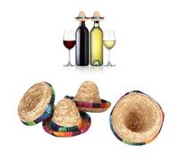RXMORI 4Pcs Mini Mexican Sombrero Hats,Tiny Sombrero Hats for Bottles,Mini Straw Hat Wine Bottles Topper,Colorful Beer Poncho Cover for Cinco De Mayo Mexican Fiesta Party Decor