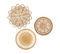 RXMORI Boho Wall Basket Decor, Set of 3 Hanging Natural Woven Flat Baskets, Round Wicker Baskets Wall Art, Handmade Rustic Wall Basket for Home Decor (25cm-30cm-33cm, B)