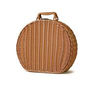 RXMORI Rattan Suitcase Basket, Vintage Round Woven Wicker Storage Bins with Handle, Picnic Handbag, Rattan Storage Box Travel Suitcase Storage Organizer for Camping Home Decor(S)