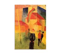RXNHGJDS August Macke Prints Painting Church with Flags Poster Expressionism Wall Art Famous Painting Reproductions For Living Room Home Decor110x80cm(43x31in) Framed