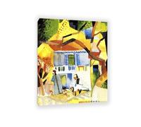 RXNHGJDS August Macke Prints Painting Courtyard of a Villa at St. Germain Poster Expressionism Wall Art Famous Painting Reproductions For Living Room Home Decor50x40cm(20x16in) Framed