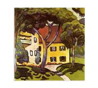 RXNHGJDS August Macke Prints Painting Staudacher's House at Tegernsee Poster Expressionism Wall Art Famous Painting Reproductions For Living Room Home Decor60x50cm(24x20in) Framed