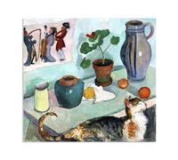 RXNHGJDS August Macke Prints Painting The Spirit of the House Cat Poster Expressionism Wall Art Famous Painting Reproductions For Living Room Home Decor60x60cm(24x24in) Framed