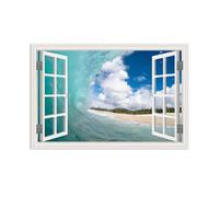 RXNHGJDS Beach Landscape Canvas Wall Art Window Ocean Nature Scene Pictures Rapids and whitewater waves Print for Blue Home Office Living Room Bedroom Wall Decor75x50cm(30x20in) poster