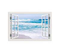 RXNHGJDS Beach Landscape Canvas Wall Art Window Ocean Nature Scene Pictures White Waves Ocean Winter Print for Blue Home Office Living Room Bedroom Wall Decor45x30cm(18x12in) poster