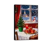 RXNHGJDS Christmas Canvas Wall Art Vintage Christmas Wall Decor Living Room Retro Santa Picture Home Winter Decor for Bedroom Xmas Holiday Decorations Gifts 60x40cm(24x16in) Black Frame