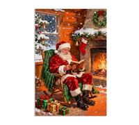 RXNHGJDS Christmas Wall Art Santa Claus Reading a Book Painting Canvas Prints Bedroom Living Room Fireplace Pictures Christmas Wall Decor Kids Nursery Gifts 45x30cm(18x12in) Frameless