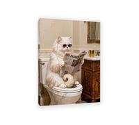 RXNHGJDS Funny Bathroom Decor Wall Art Retro Persian Cat Reading Newspaper painting for above toilet farm animal bathroom picture Cute Animal Art Home Decor110x80cm(43x31in) Inner frame