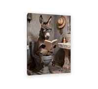 RXNHGJDS Funny Bathroom Wall Art Animal Artwork Donkey Wearing Glasses Reading Book Canvas Print bathroom decor wall art above toilet modern farmhouse wall decoration100x70cm(33x28in) Inner frame