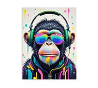 RXNHGJDS Large monkey wall art Street Graffiti Canvas Wall Decor Abstract monkey headphones glasses framed art prints banksy Poster bedroom decor for men50x40cm(20x16in) Frameless