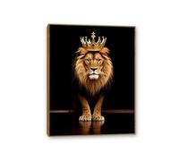 RXNHGJDS Lion with Crown Canvas Wall Decor King and Queen Animal Poster black and white lion with crown wall art for Man Living Room Bedroom Bathroom Home Decor 80x60cm(32x24in) Teak frame