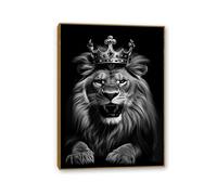 RXNHGJDS Lion With Crown Wall Art lion king with crown Black Gold Wall Decor Animal Pictures Abstract Print Painting Poster Living Room Bedroom Bathroom Home Decor 70x50cm(28x20in) Teak frame