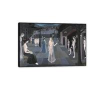 RXNHGJDS Paul Delvaux Print The Road to Rome Painting On Canvas Famous Art Posters Surrealism Wall Art Picture For Home Office Decor Unique Gift45x30cm(18x12in) Black Framed